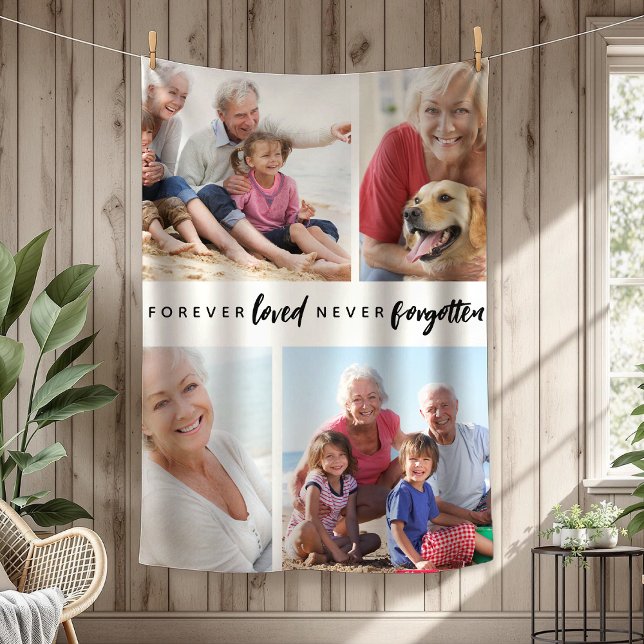 Forever Loved Never Forgotten 4 Photo Memorial Fleece Blanket (Creator Uploaded)