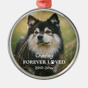 Forever Loved Paw Print Pet Photo Metal Ornament