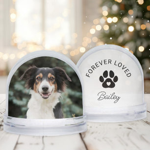 Forever Loved Pet Memorial Paw Print Photo Snowglobe