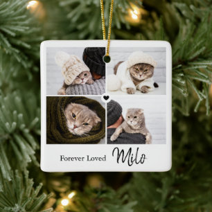 Forever Loved Photo Collage Pet Memorial Ceramic Ornament
