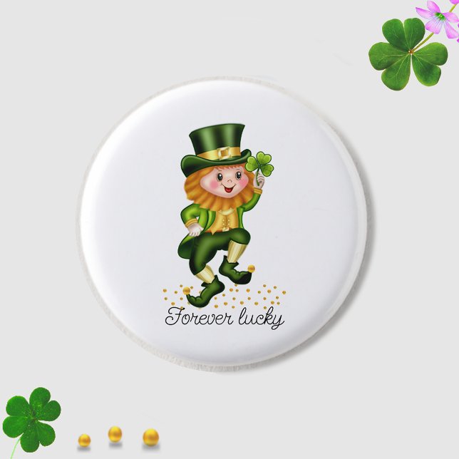 Forever Lucky Green Gnome & Clover on White 1 Inch Round Button (Creator Uploaded)