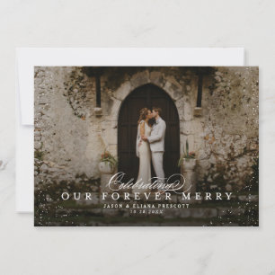 Forever merry newlywed horizontal photo holiday card