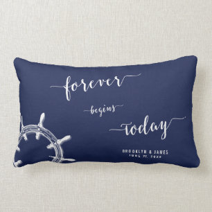 Forever Nautical Navy Blue Lumbar Wedding Pillows