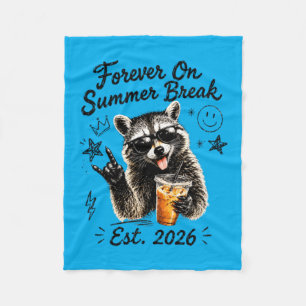 Forever On Summer Break Retirement Raccoon Summer Fleece Blanket