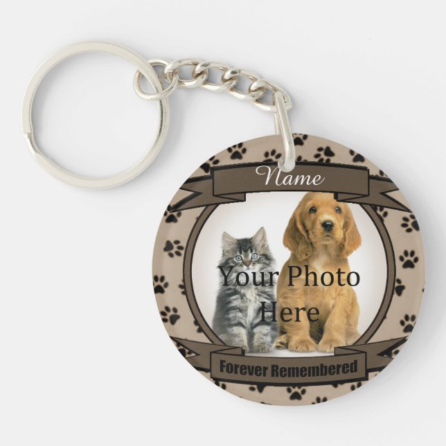 Forever Remembered - Brown Paw Prints Pet Loss Keychain (Front)