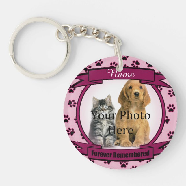 Forever Remembered - Pink Paw Prints Pet Loss Keychain (Front)