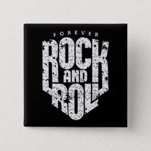 Forever Rock and Roll Logo (White) for Rock Fans 2 Inch Square Button