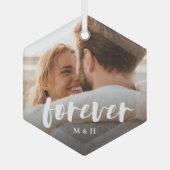 Forever Script Overlay Personalized Couples Photo Glass Ornament (Front)