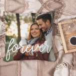Forever Script Overlay Photo Throw Pillow<br><div class="desc">Snuggle up with love! Add your favourite engagement,  wedding or everyday photo to this square throw pillow featuring "forever" in elegant,  modern white handwritten script along the bottom. Pillow reverses to a subtle grey and white dotted diamond pattern. Makes a unique gift for Valentine's Day or anniversaries!</div>