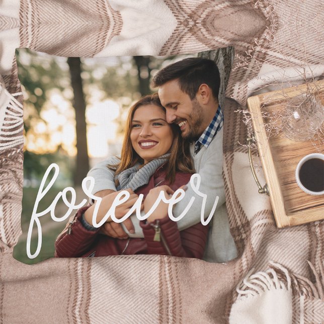 Forever Script Overlay Photo Throw Pillow (Creator Uploaded)
