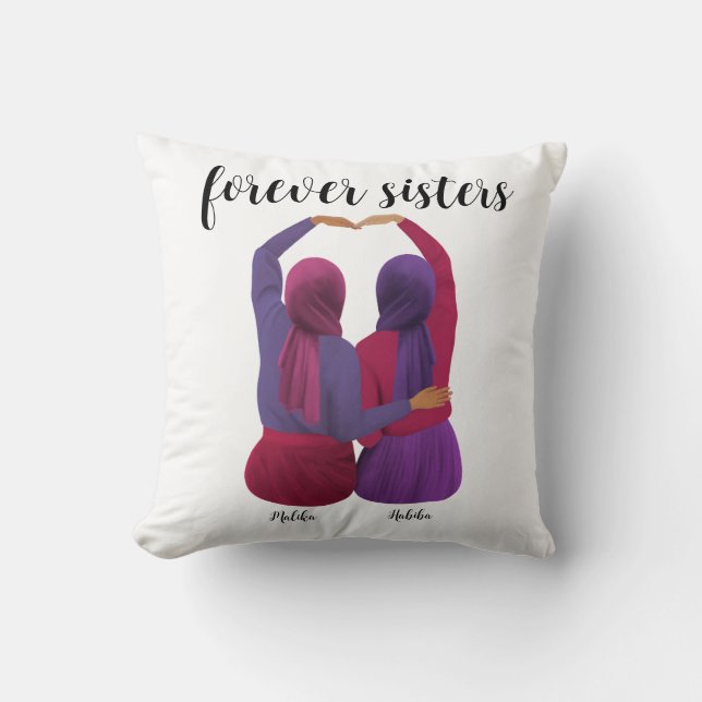 Forever Sisters Personalized Hijabi Gift Throw Pillow (Front)