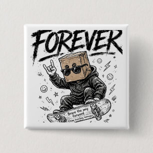 Forever Skateboard Paper Bag Head 2 Inch Square Button