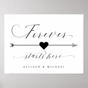 Forever Starts Here Calligraphy Arrow Right Sign