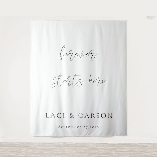 forever starts here - modern wedding backdrops tapestry (Front)