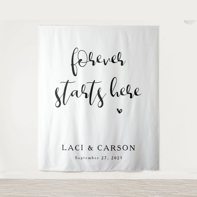 Forever Starts Here - Personalized Wedding Banner Tapestry (Front)