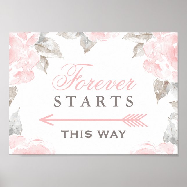 Forever Starts This Way Pink Watercolor Rose Poster (Front)