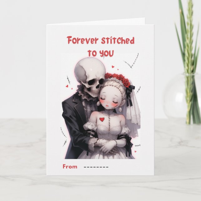 Forever Stitched to You Skeleton Couple Valentine  Card (Front)