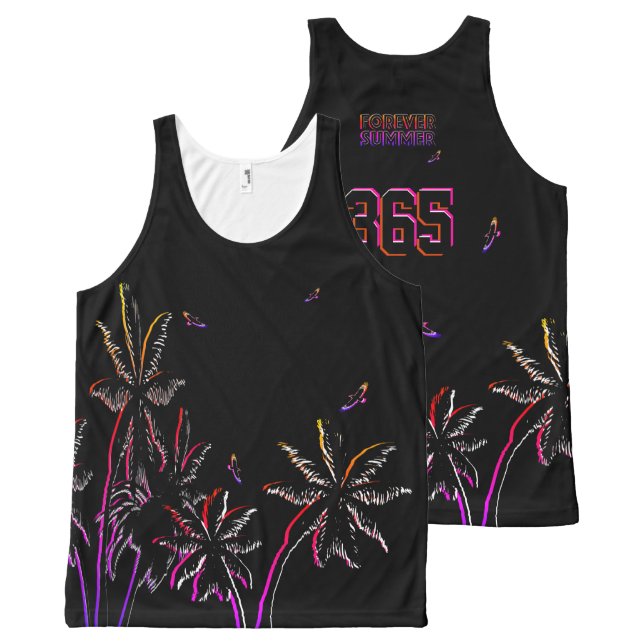 Forever Summer 365 Ipanema Neon Night Black Palms All-Over-Print Tank Top (Front and Back)