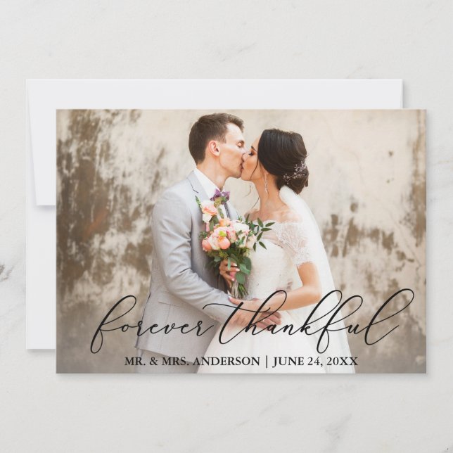 Forever Thankful Elegant Calligraphy Wedding Thank You Card (Front)