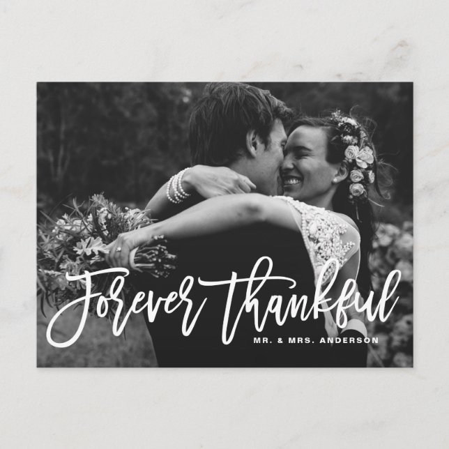 Forever Thankful Hand Lettered Wedding Thank You Postcard (Front)
