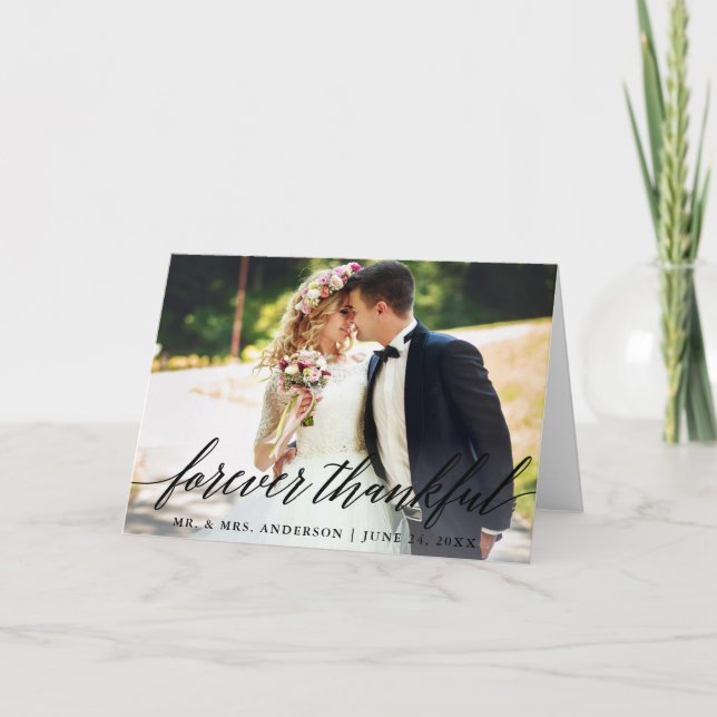 Forever Thankful Modern Calligraphy Wedding Fold Thank You Card (Front)