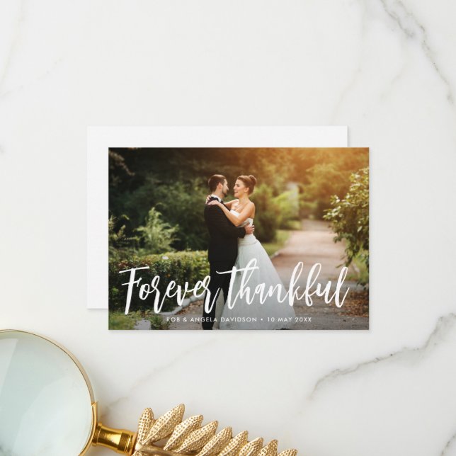 Forever thankful rustic script wedding thank you  card (Front/Back In Situ)