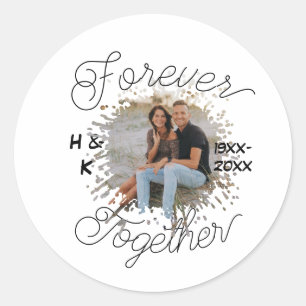 FOREVER TOGETHER COUPLE ANNIVERSARY PHOTO YEAR  CLASSIC ROUND STICKER
