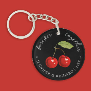Forever Together Pretty Black Red Cherries Couple  Keychain