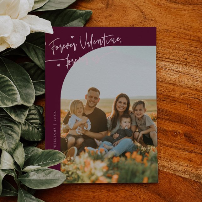 Forever Us Script Cranberry Valentine Photo Holiday Card (Creator Uploaded)