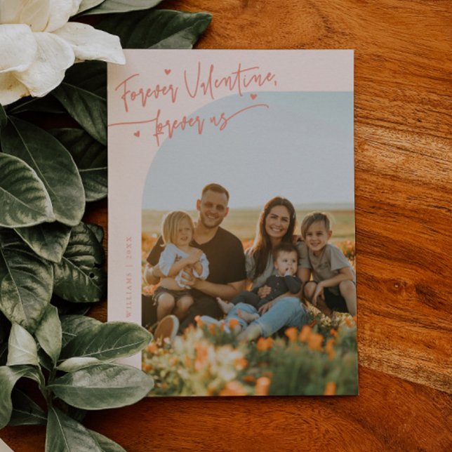 Forever Us Script Peach Valentine Photo Holiday Card (Creator Uploaded)