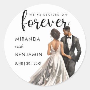 Forever Wedding Black Bride Groom Watercolor Classic Round Sticker
