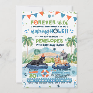 Forever Wild Animals Pool Party Birthday  Invitation