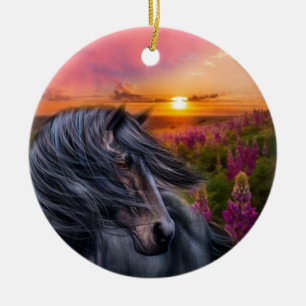 Forever Wild Black Horse Ceramic Ornament