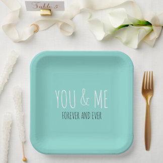 Forever You And Me Wedding Suite Teal Blue Party Paper Plate