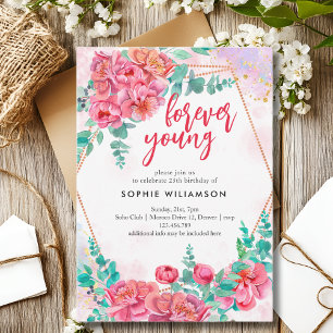 Forever young peonies and roses  birthday  invitation