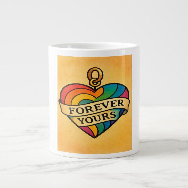 Forever Yours Colourful Love Heart Large Coffee Mug (Front)