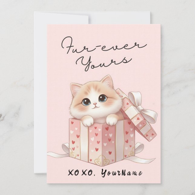 Forever Yours Cute Cat Valentine Card  (Front)