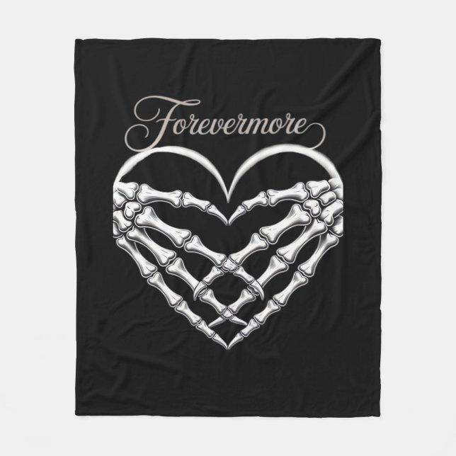 Forevermore Skeleton Hands Heart Gothic Romance Fleece Blanket (Front)
