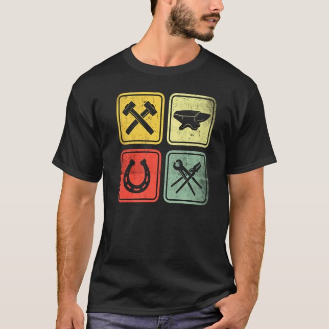 Forged Hammer Forged Pliers Horseshoe Blacksmith T-Shirt (Front)