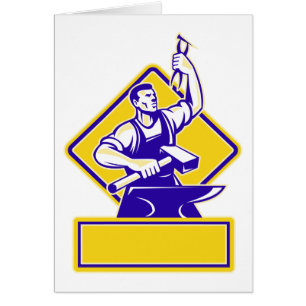 Forgeron jugeant le marteau avec l'enclume rétro