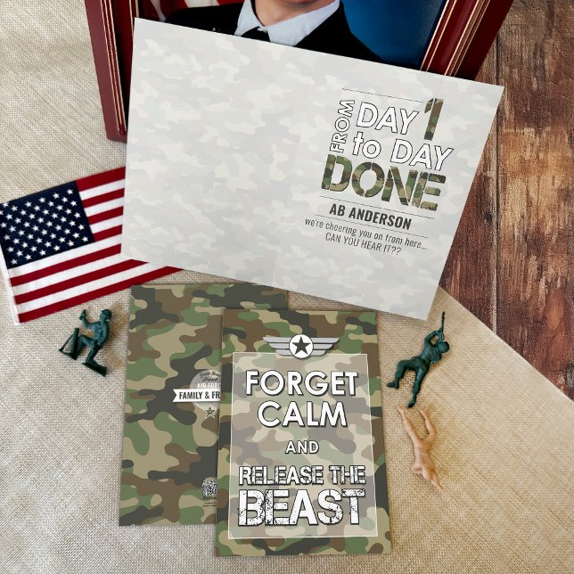 Forget Calm Funny Military Camo BMT Basic Training Card (Funny Military Camo basic training boot camp encouragement card, forget calm release the beast)