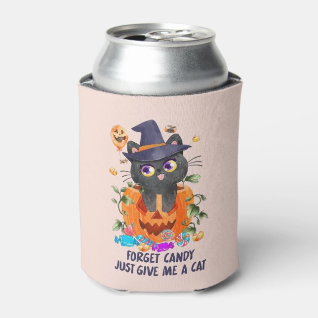 Forget Candy Just Give Me A Cat – Witch Cat Can Cooler (Can Front)