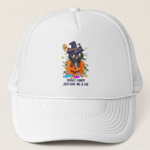 Forget Candy Just Give Me A Cat – Witch Cat Trucker Hat
