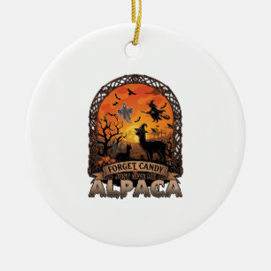 Forget Candy Just Give Me Alpaca Halloween Ghost W Ceramic Ornament