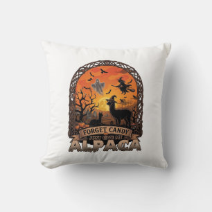 Forget Candy Just Give Me Alpaca Halloween Ghost W Throw Pillow
