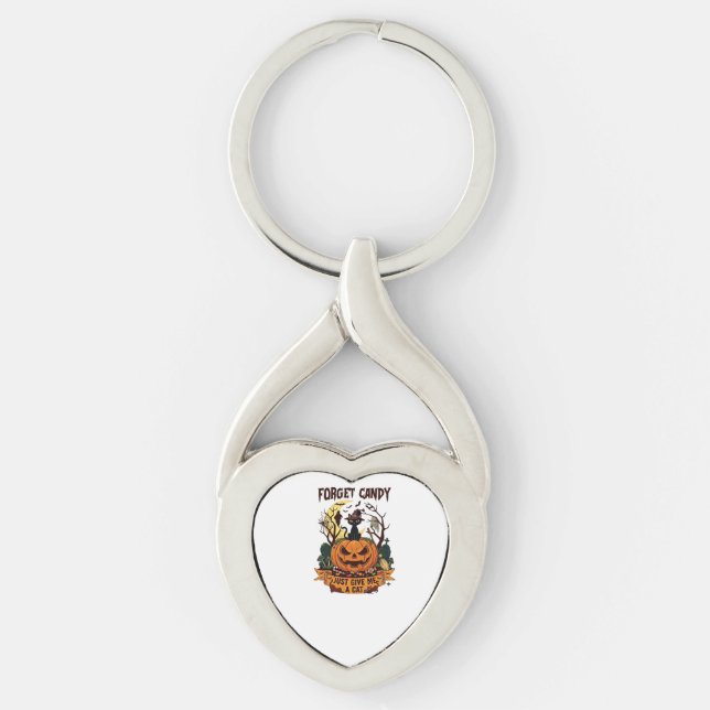 Forget Candy Just Give Me Cat Halloween Pumpkin_1 Keychain (Front)