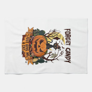 Forget Candy Just Give Me Cat Halloween Pumpkin_1 Kitchen Towel