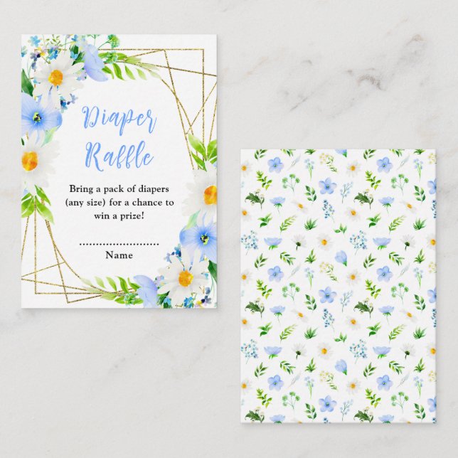 Forget-Me-Not and Daisies Baby Diaper Raffle Enclosure Card (Front/Back)
