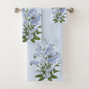 Forget-me-not and Foliage on Blue Background Bath Towel Set