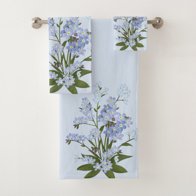 Forget-me-not and Foliage on Blue Background  Bath Towel Set (Insitu)